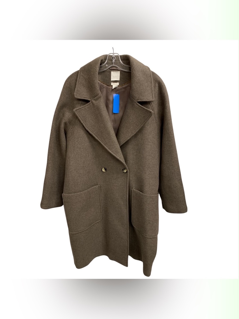 H&M Double-Breasted Handmade Oversize Pea Coat in Olive Size M